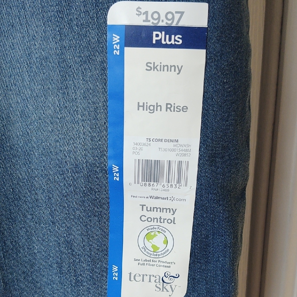 Terra & Sky Women's Dark Blue Skinny Jeans, Size 22W - Picture 3 of 6